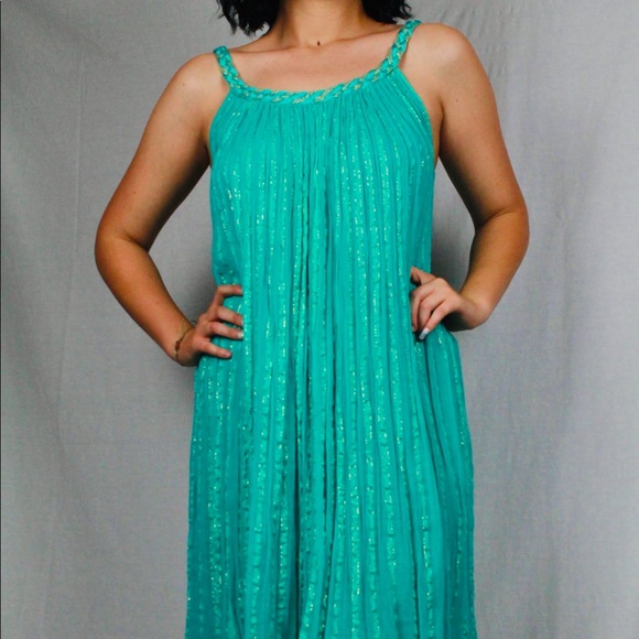 A Turquoise / Gold Shimmer Dress - Picture 3 of 5